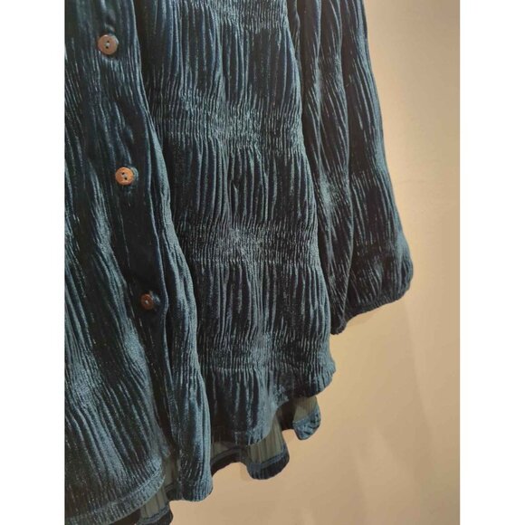 Vintage Tru Luxe Jeans M Blue Velvet Long Sleeve Button Down Ruched Shirt Blouse - Picture 4 of 8